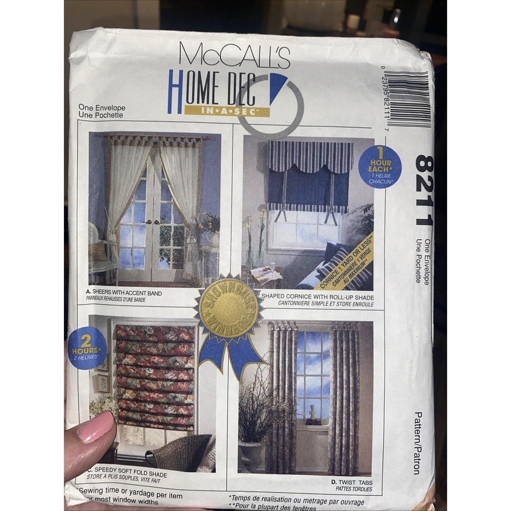 McCall's Home Decor 8211 Window Coverings Sewing Pattern Uncut 1996 Vintage